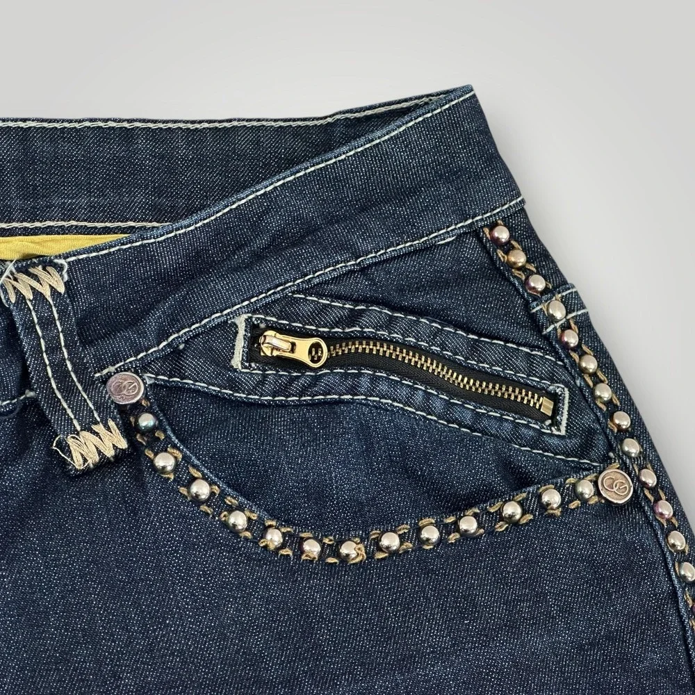 Coogi Jeans Womens 22 (44x33.5) Blue Dark Wash Straight High Rise Studded Denim